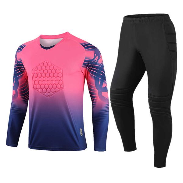 

youth goalkeeper soccer jersey set child men goalie football uniform sponge protection goaltender shirt pants shorts, Gray
