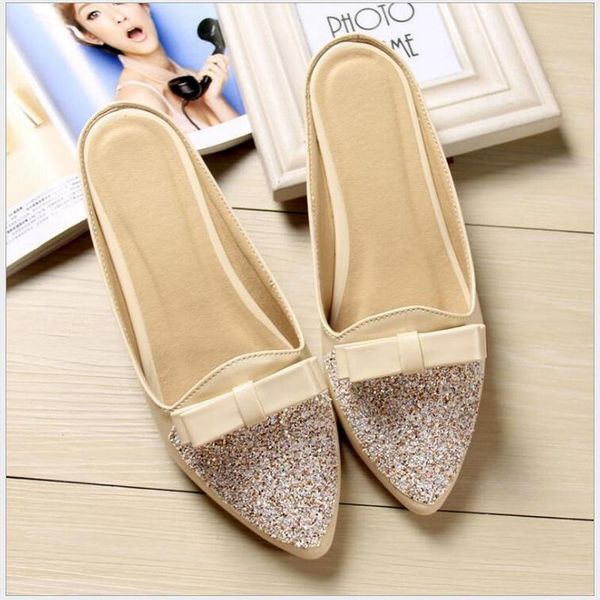 

slippers 2021 pu leather women flat shoes mules brand pointed toe summer woman white outdoor plus size #33-43, Black