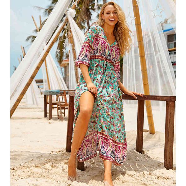

bikini cover-ups cotton tunic boho printed summer beach dress elegant women plus size wear swim suit cover up q1110 210420, White;black