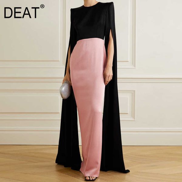 

[deat] summer fashion round neck high waist floor-length sleeveless splicing temperament women dress 13d143 210527, Black;gray