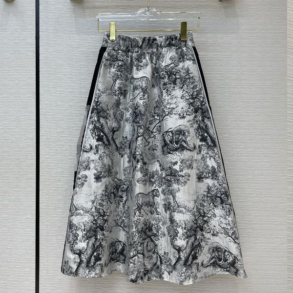 

summer woman's skirts classic vintage printed a-line hign-quality knee-length, Black