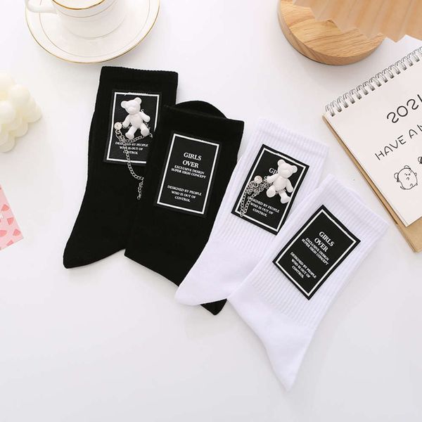 

tiktok summer sock chain socks, children's cotton black and white, Black;white