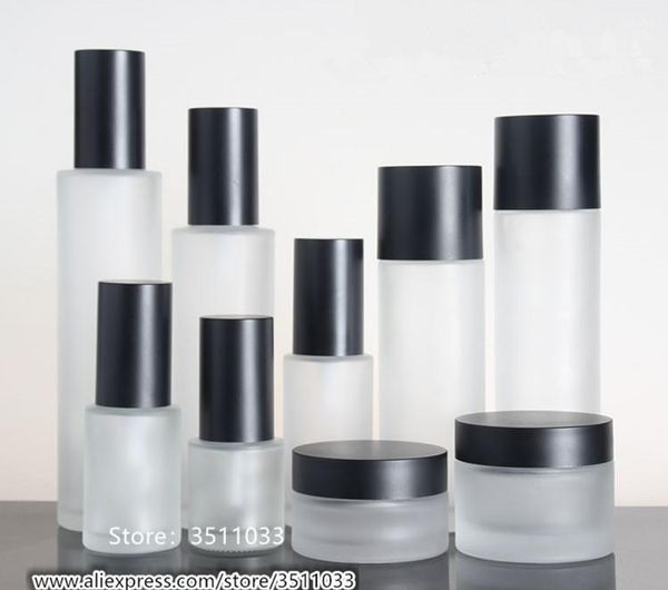 

storage bottles & jars 10pcs frosted glass empty lotion pump bottle cosmetic spray 30g 50g cream container jar black cap 30ml 40ml 60ml