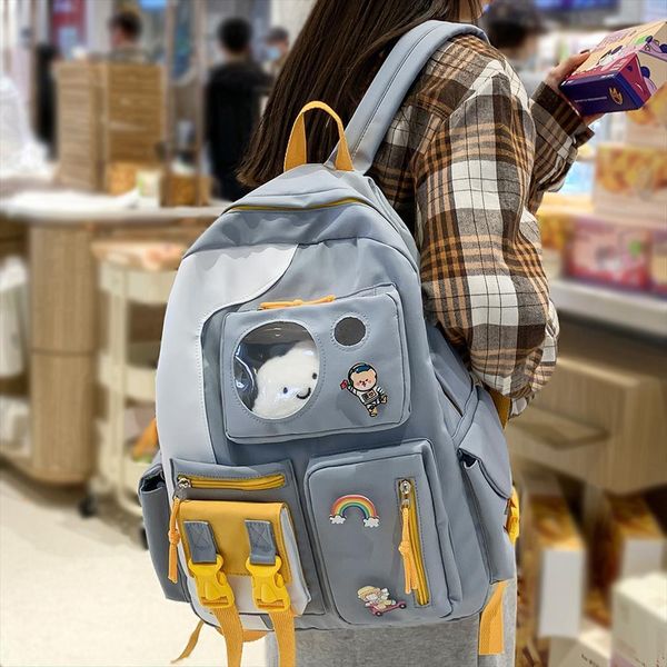 

waterproof girl harajuku backpack kawaii nylon women cute school bag lady college student pin badge female book