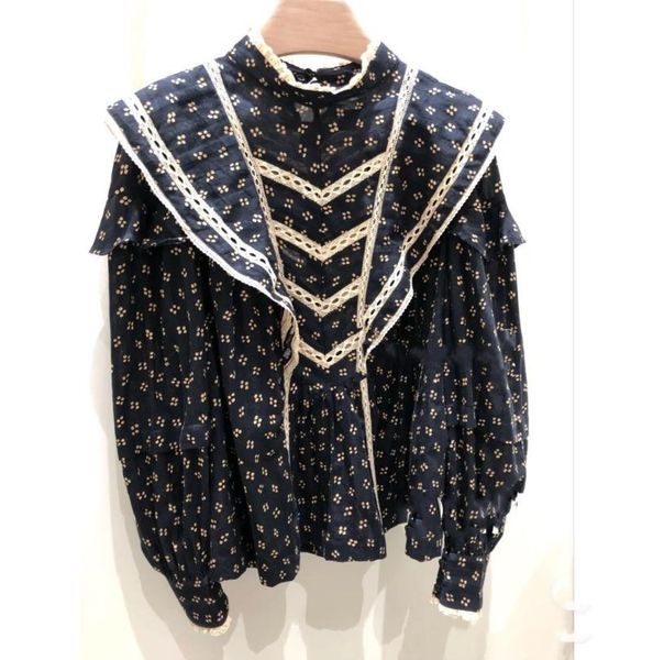 

autumn and winter style jin yilin same french floral lotus leaf long-sleeved blouse women's blouses & shirts, White