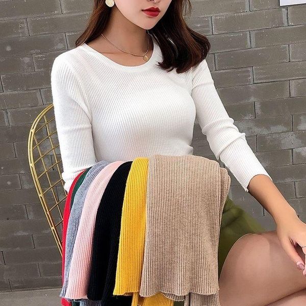 

women's sweaters autumn slim fit long-sleeved bottoming pullover fall winter low round neck tight-fitting sweater, White;black