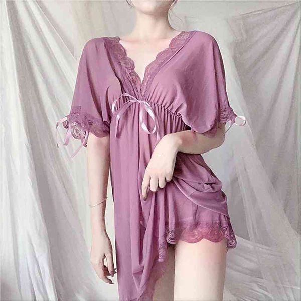 

female lace sleepwear homewear elegant lingerie night dress womens nightgown nightwear erotic sleeping dress, Black;red