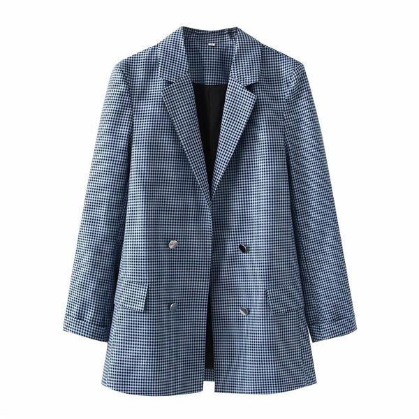 

women's jackets office lady plaid print casual autumn long blue outwear women fashion double breasted sleeve chic loose, Black;brown