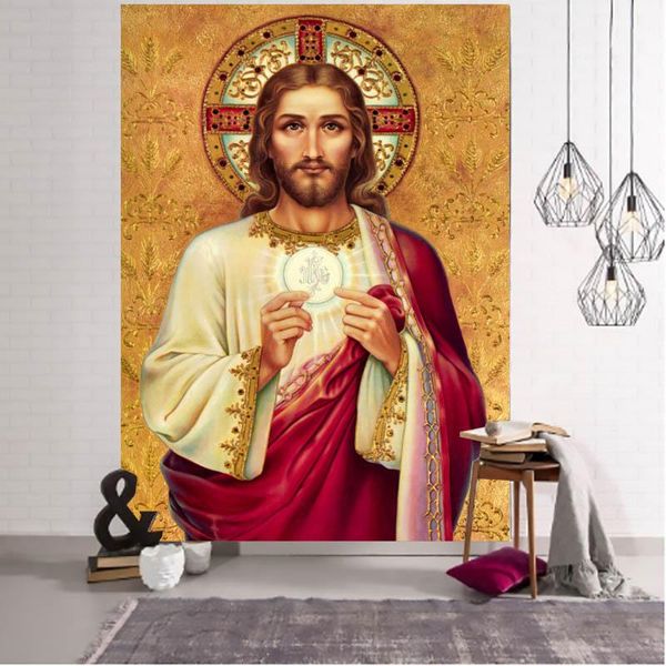 Tapeçarias Jesus Cristo Tapeçaria Meio Idade Retro Estilo Boho Home Virgem Maria Abstrato Praia Praia Mat Ioga Decorações de Natal Atacado