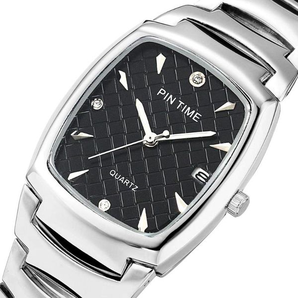 

wristwatches pintime square men watch business stainless steel gold quartz luxury wristwatch waterproof calendar male clock relogio masculin, Slivery;brown