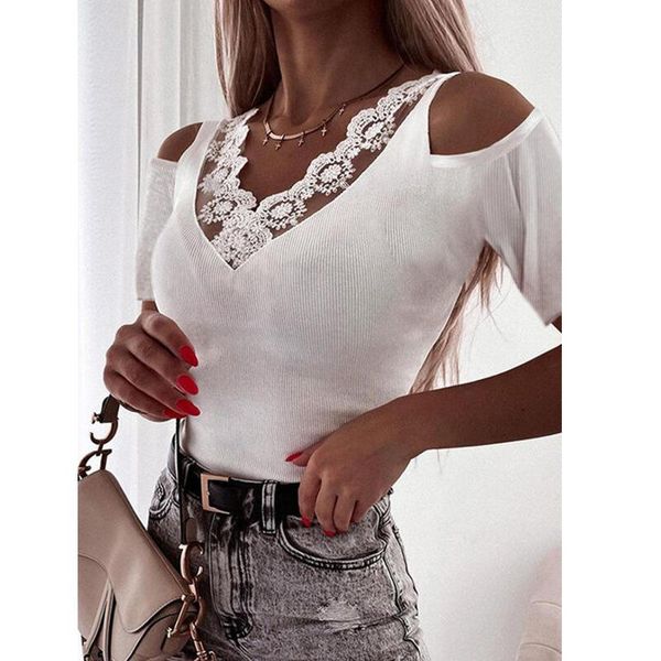 

women's blouses & shirts short sleeve women blouse shirt white lace patchwork slim off shoulder plus size casual ladies clothes summer