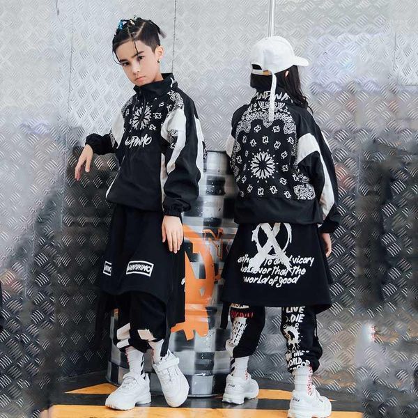 

stage wear jazz dance costumes for boys hip hop street costume girls jacket pants kids show dancing outfit clothes dqs14761 j7gu, Black;red