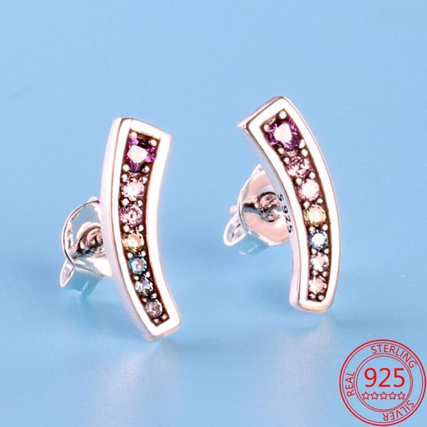 

stud 925 sterling silver pan earrings me fashion colorful arc rainbow, Golden;silver