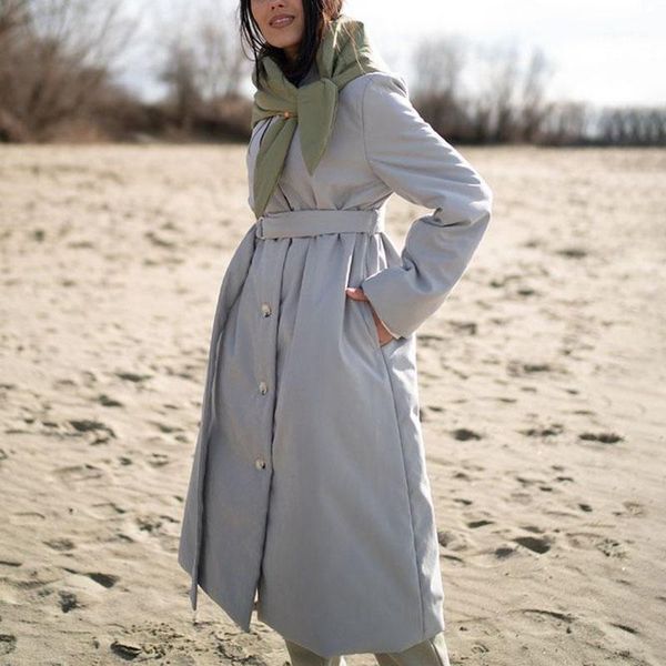 

women's down & parkas conkor fashion turn collar women elegant winter tie belt coats buttons long cotton jackets ladies, Black