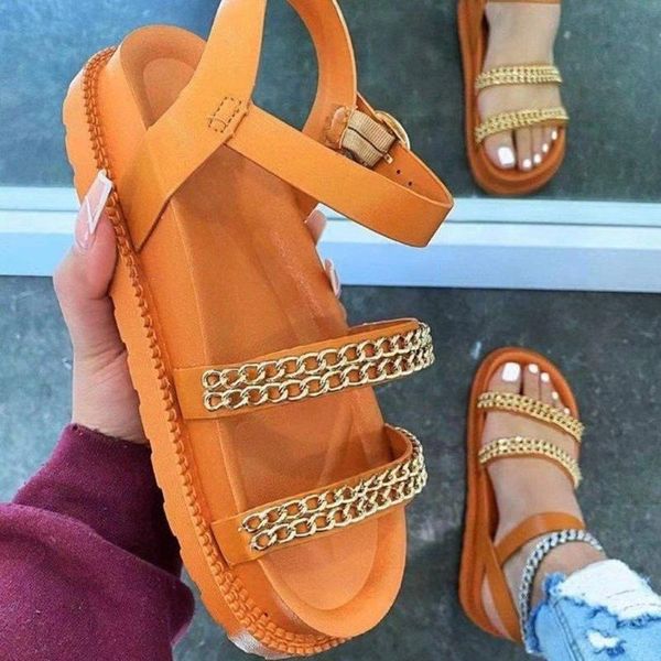 

fashion sandals women's casual beach shoes metal decor breathable wedge thick bottom slippers outdoor leisure sandalias, Black