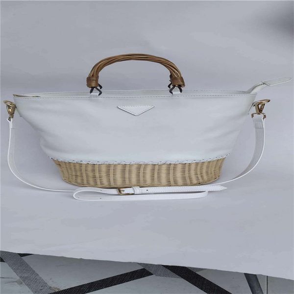 

handmade rattan knit leather bucket bag