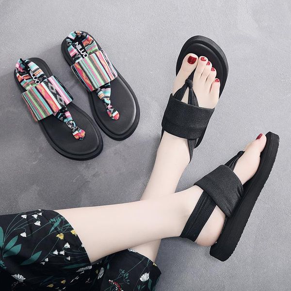 

slip-on women sandals summer shoes flats woman beach open-toe ladies casual female rome gladiator, Black