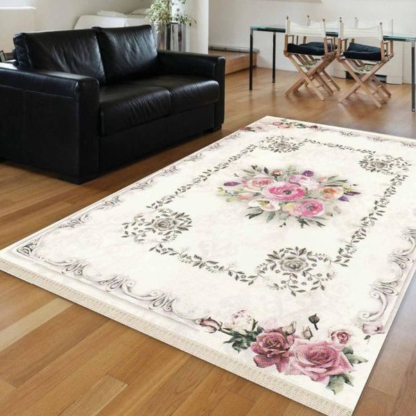 

carpets else white floor pink roses floral vintage flowers 3d print anti slip kilim washable decorative area rug bohemian carpet