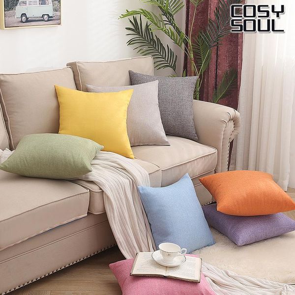 

pillow solid linen square throw cushion bolster with core pillowcase school home office chair waist car sofa 40*40cm