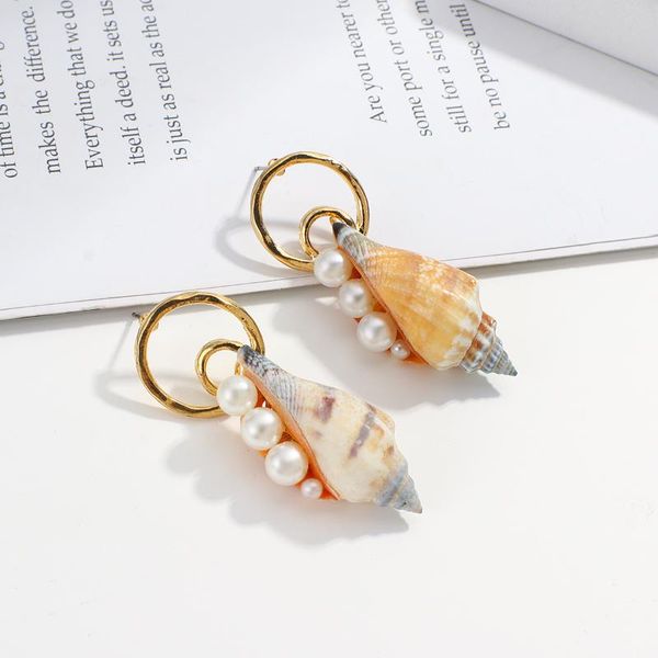 

dangle & chandelier amorcome 2021 bohemian natural conch shell pearl drop earrings for women wedding gifts trendy summer jewelry, Silver