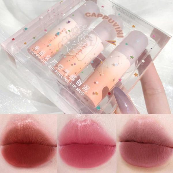 

lip gloss 3pcs velvet matte lipstick gift box glaze mud liquid set waterproof lasting lips women cosmetics tslm1
