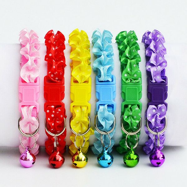 

frilly polka dot adjustable kitten cat collar bowknot bell cute print pet puppy for pet supplies