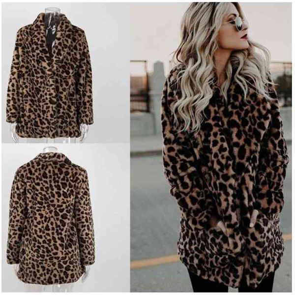 

2018 women's new polo leopard imitation fur coat thickened autumn and winter, Black