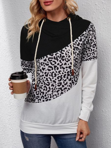 

emery rose color block leopard drawstring hoodie s1hn#, White;black