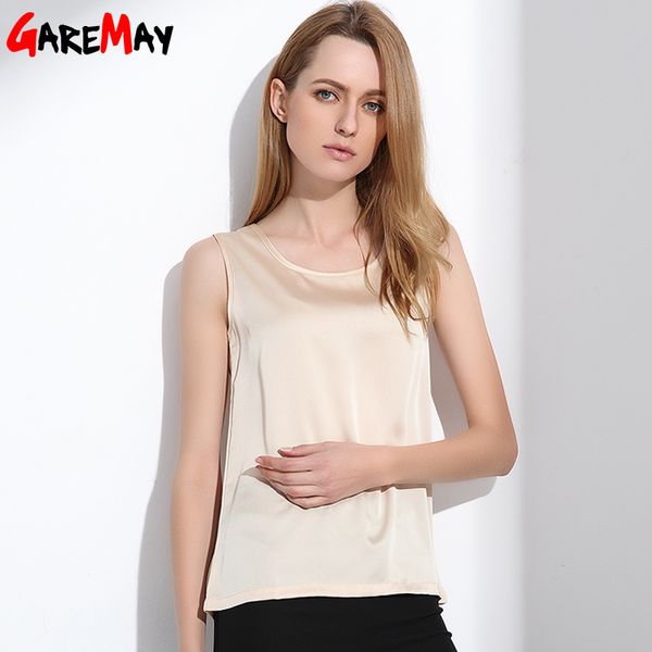 

summer silk bottoming shirt vest for women females wide straps loose emulation big yard cropped 210428, White