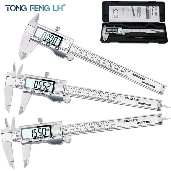 Ton09 6-Polegada 150mm aço inoxidável eletrônico digital digital de caliper metal micrômetro de metal medição 210922