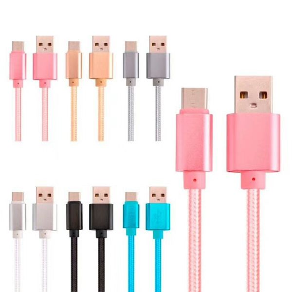 1m 3FT 2M 6FT 3M 10 FT tecido trançado cordão mais espesso tipo C cabos micro USB OD4.0 Cabo de carregador de dados Nylon para Samsung S4 S6 S7 Borda HTC LG Sony