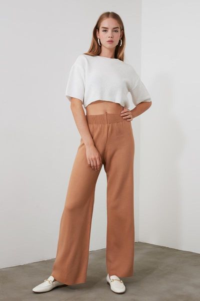 

women's pants & capris trendyol wide trotting knitwear twoaw21pl0123, Black;white