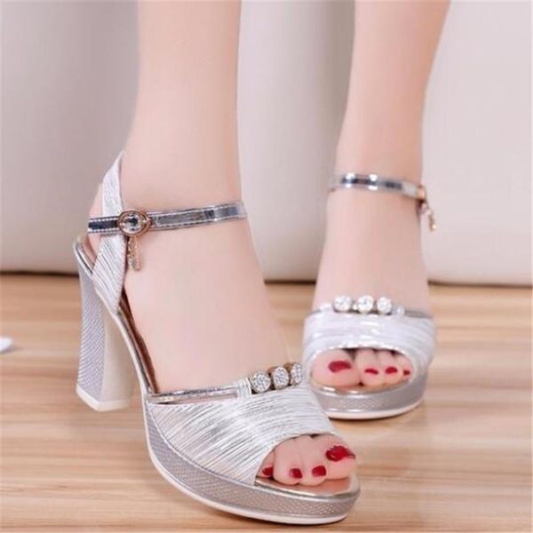 

summer platform high heels thick heel sandals women's wild word buckle exposed fish mouth shoes zapatos de mujer, Black