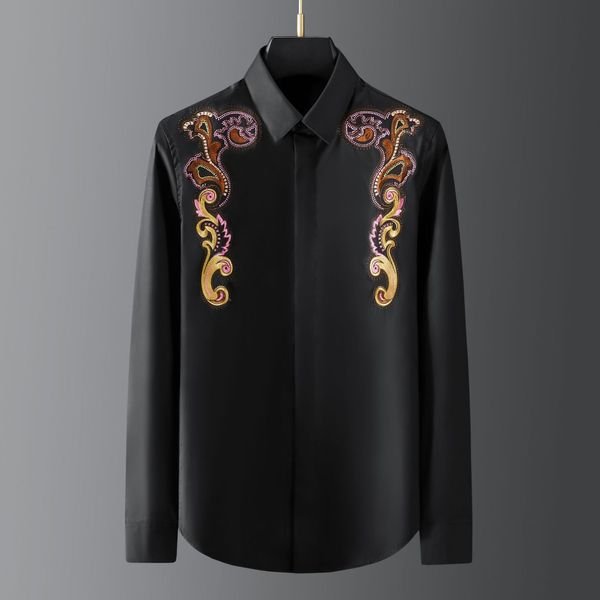 

business shirt deluxe and fashionable men's with exquisite embroidery, White;black