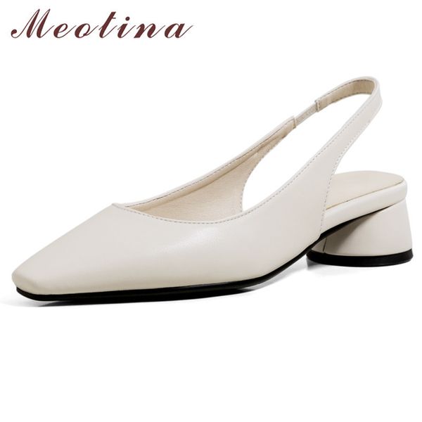 

meotina shoes women mid heel slingbacks pumps fashion square toe dress footwear ladies slip on thick heels shoes khaki size 210520, Black