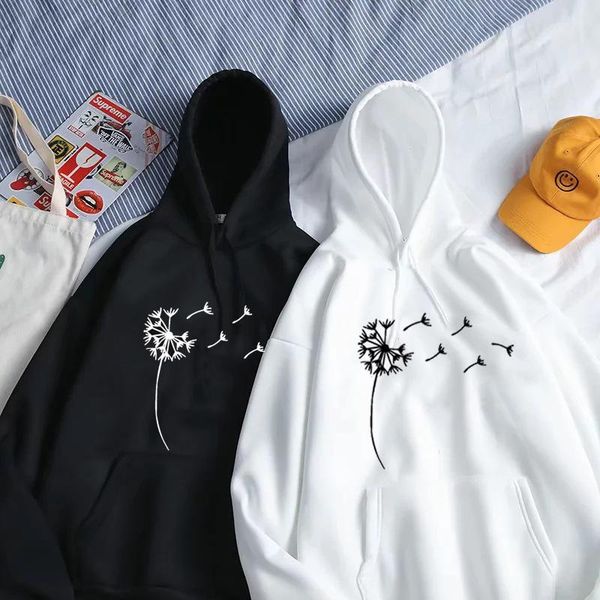 

women's hoodies & sweatshirts wildflower dandelion printed women long sleeve cotton casual female student girl harajuku pullovers, Black