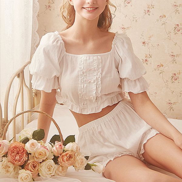 

Womens Stringy Selvedge Tops+Pumpkin Shorts Two-pieces Princess Pajama Sets.Lolita Nightgown Pajamas Suit.Sleepwear Loungewear, Pink
