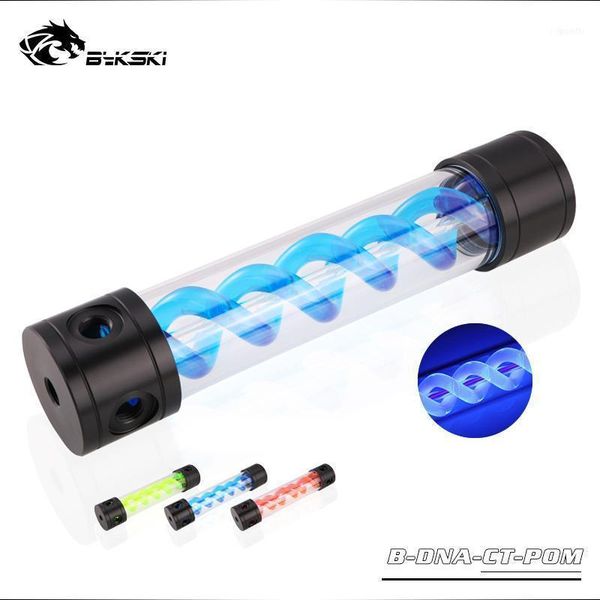 

length 260mm x 50mm acrylic double helix t- cylindrical water-coolant tank 6 holes reservoir black cover light11