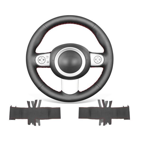 

diy custom black genuine leather steering wheel cover for mini cooper 2001-2004