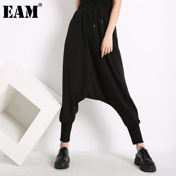 

women's pants & capris [eam] high elastic waist black brief long harem trousers loose fit women fashion tide spring autumn 2021 ra22401, Black;white