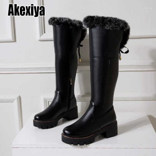 

boots fashion black leather knee high women winter warm snow bootsthick heel bottine femme p7071