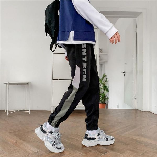 

men's pants 2021 trend spring breathable teens print trousers brief streetwear youth harajuku all-match -sale men sweatpants, Black