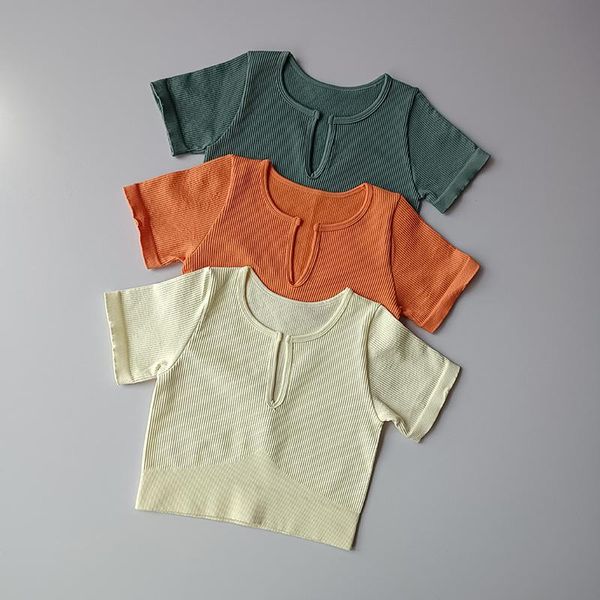 

yoga outfit v-neck seamless ribbed shirts women fitness short sleeve crop gym sportswear workout clothes running sport t-shirts