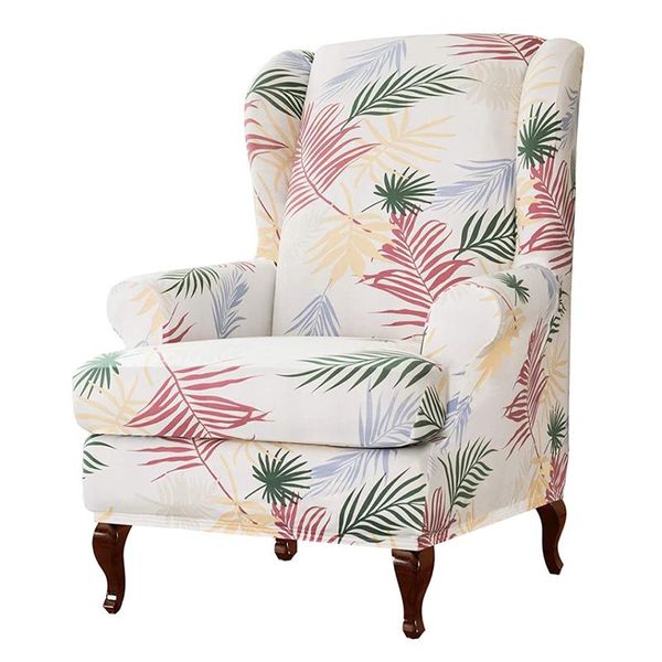 

pieces set elastic wingback chair cover spandex stretch armchair slipcover leaves printed wing back protector covers