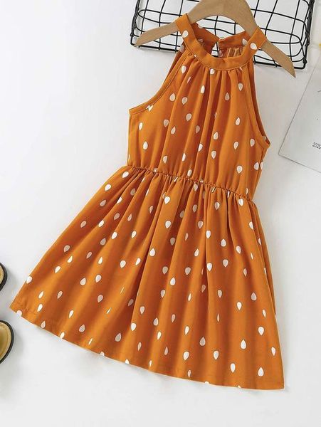 

toddler girls dot print halter dress she, Red;yellow