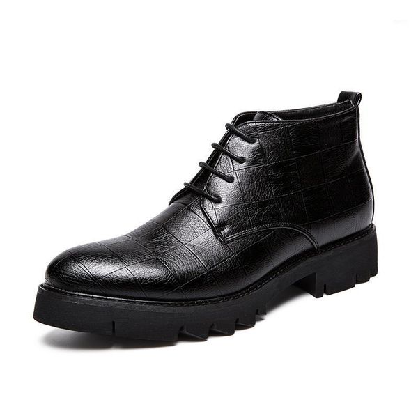 

dress shoes men high man leather boots derby ankle oxford business lace up smart shoe mc4, Black