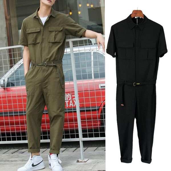 

men's tracksuits overalls jumpsuits for men summer short sleeve rompers cotton cargo style one piece pants fashion casual trousers male, Gray