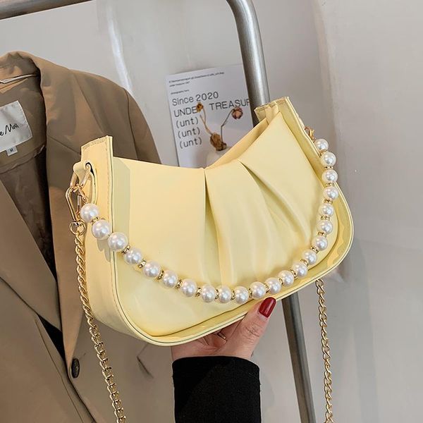 

veryme simple leather crossbody bag women elegant pearl chain messenger pack solid color female handbags bandolera mujer evening bags