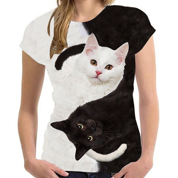 K4tu Herren T-Shirts Coole Mode T-Shirt für Männer und Frauen Zwei Katzen Drucken 3D Sommer Kurzarm Herren T-Shirts Xxs-6xl