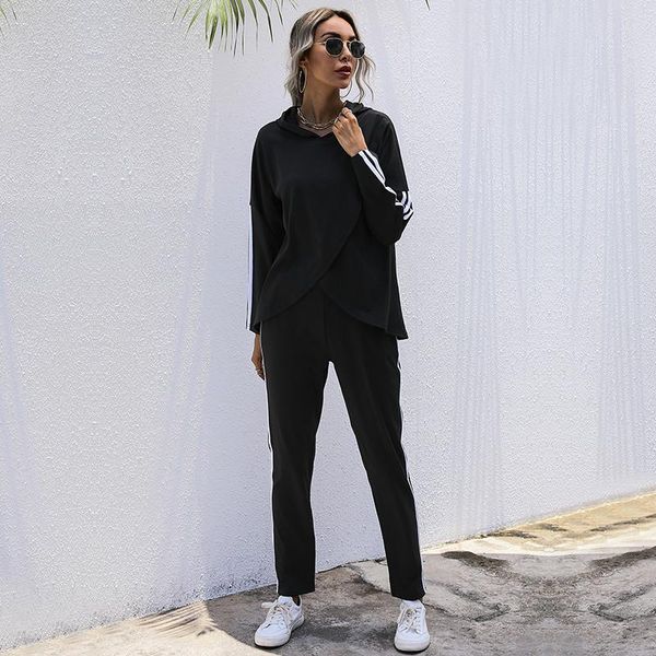 

striped hoodies set women autumn winter fashion irregular trousers tracksuit sets for 2021 casual 2 pieces women's tracksuits, Gray
